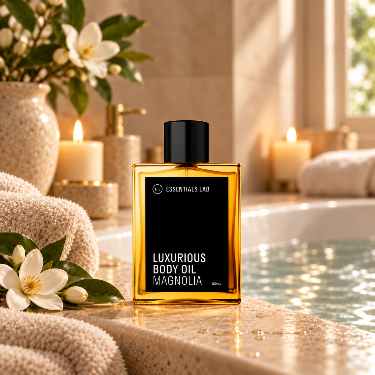Himalayan Magnolia body oil applied added to bath